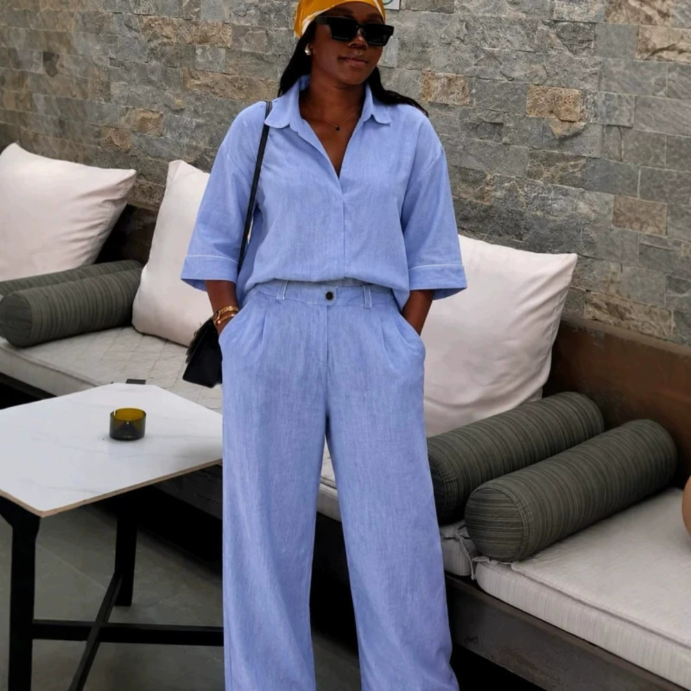 ZARA African Fashion Loose Casual Plus Size Shirt Straight Leg Pants Set